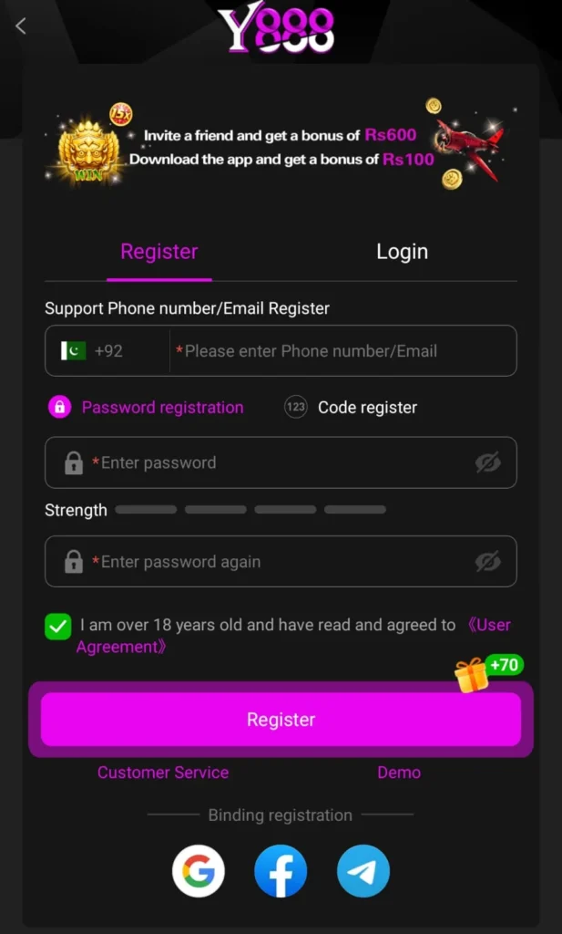 Register your Account on Y888 Game